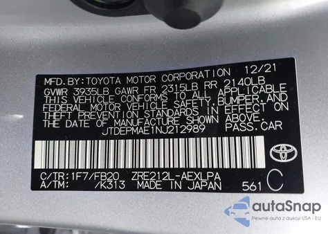 2022 Toyota Corolla Le из США, поврежденный, VIN JTDEPMAE1NJ212989